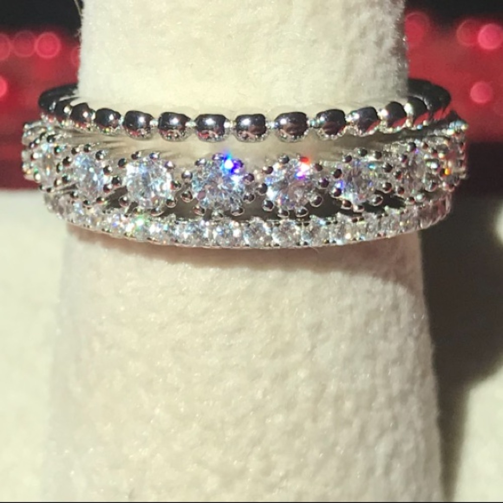 Unique Stack Ring Set, Sterling Silver & Cz - image 5